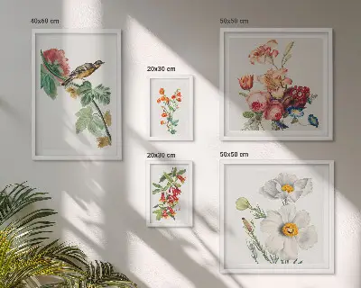 Wanddecoratie compositie vintage met bloemen en vogels