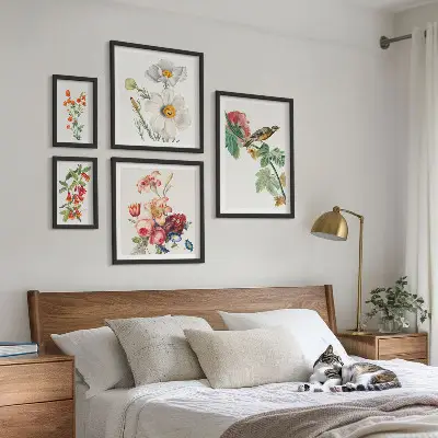 Wanddecoratie compositie vintage met bloemen en vogels