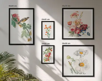 Wanddecoratie compositie vintage met bloemen en vogels