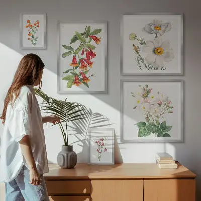 Set van moderne botanische schilderijen met bloemkundige illustraties