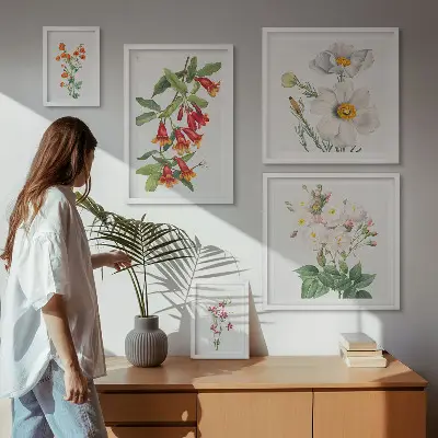 Set van moderne botanische schilderijen met bloemkundige illustraties