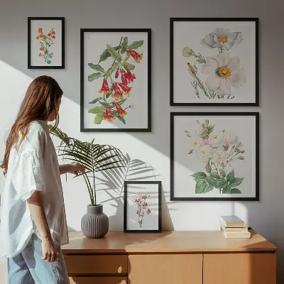 Set van moderne botanische schilderijen met bloemkundige illustraties