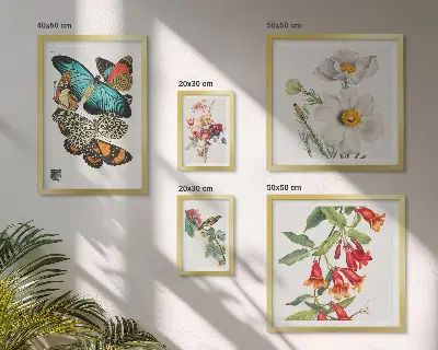 Wanddecoratie compositie met bloemen, vlinders, vogels en vintage elementen