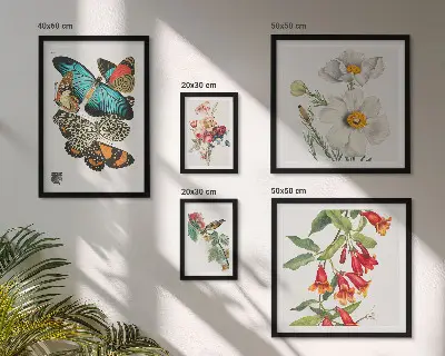 Wanddecoratie compositie met bloemen, vlinders, vogels en vintage elementen