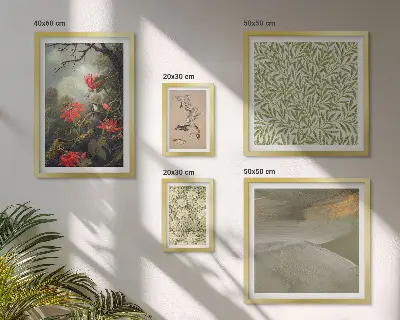Set van moderne schilderijen met bloemen, vogels en natuurmotieven