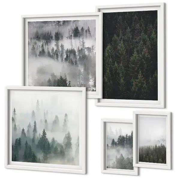 Gallery wall Groene bossen in mistige landschappen