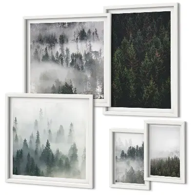 Gallery wall Groene bossen in mistige landschappen