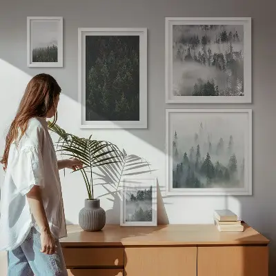 Gallery wall Groene bossen in mistige landschappen