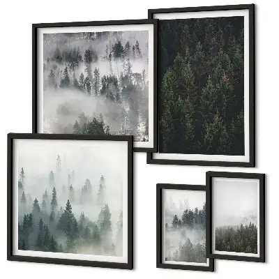 Gallery wall Groene bossen in mistige landschappen
