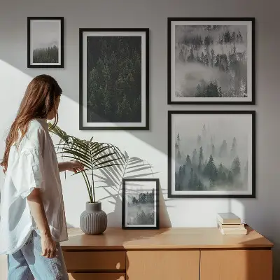Gallery wall Groene bossen in mistige landschappen