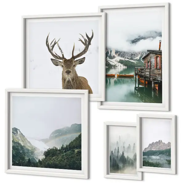 Schilderijen set met bergachtige natuurlandschappen