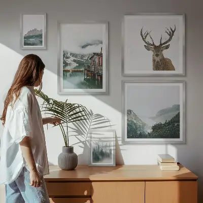 Schilderijen set met bergachtige natuurlandschappen