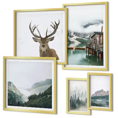 Schilderijen set met bergachtige natuurlandschappen