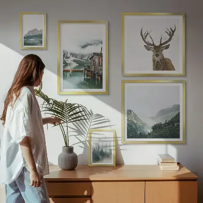 Schilderijen set met bergachtige natuurlandschappen