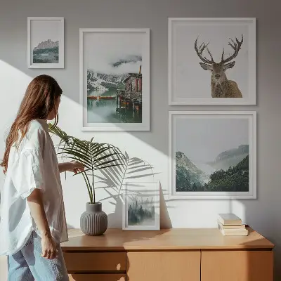 Schilderijen set met bergachtige natuurlandschappen