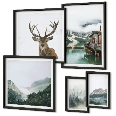 Schilderijen set met bergachtige natuurlandschappen