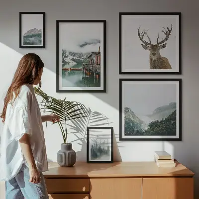 Schilderijen set met bergachtige natuurlandschappen