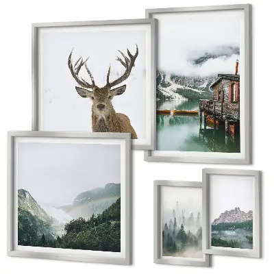 Schilderijen set met bergachtige natuurlandschappen