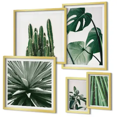 Set van moderne schilderijen met groene tropische kamerplanten