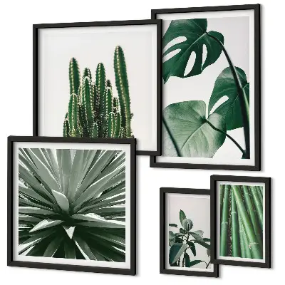 Set van moderne schilderijen met groene tropische kamerplanten