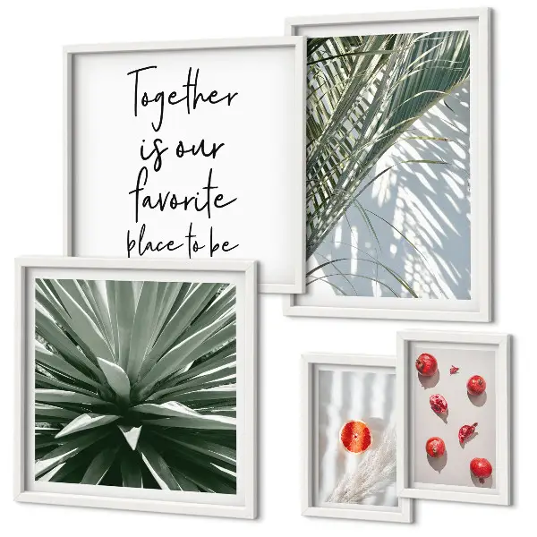 Set moderne schilderijen met boho-stijl thema van planten, fruit en tropische taferelen