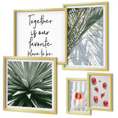 Set moderne schilderijen met boho-stijl thema van planten, fruit en tropische taferelen