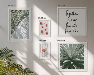 Set moderne schilderijen met boho-stijl thema van planten, fruit en tropische taferelen