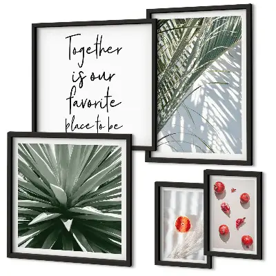 Set moderne schilderijen met boho-stijl thema van planten, fruit en tropische taferelen