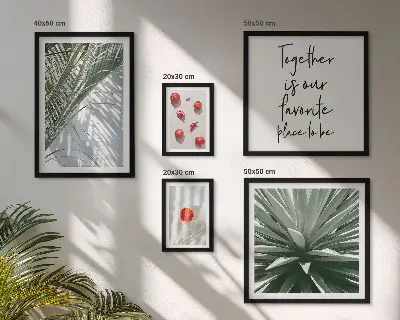 Set moderne schilderijen met boho-stijl thema van planten, fruit en tropische taferelen
