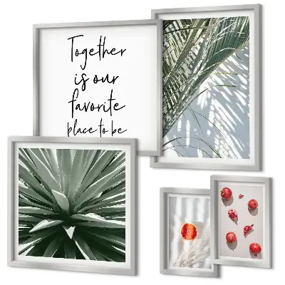 Set moderne schilderijen met boho-stijl thema van planten, fruit en tropische taferelen