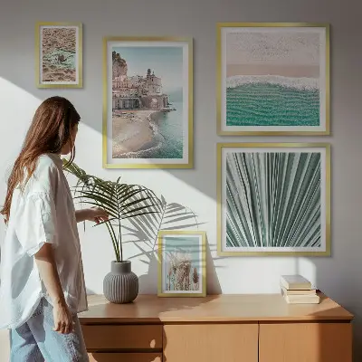 Moderne schilderijenset met stijlvol uitzicht op zee
