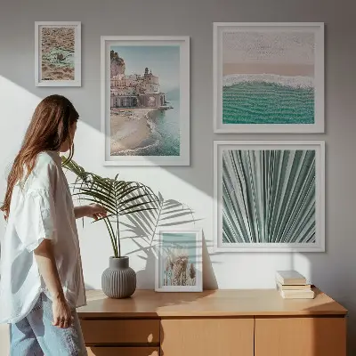 Moderne schilderijenset met stijlvol uitzicht op zee