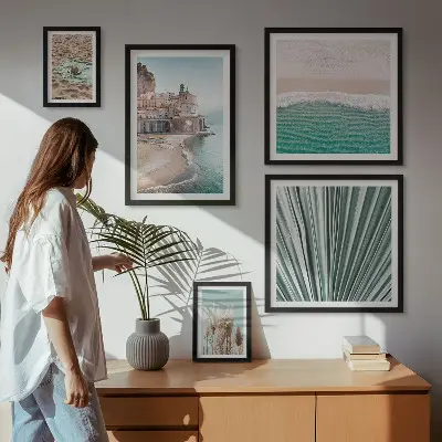 Moderne schilderijenset met stijlvol uitzicht op zee