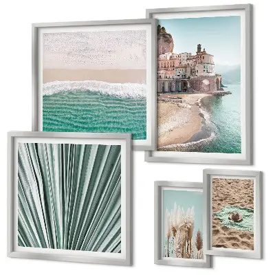 Moderne schilderijenset met stijlvol uitzicht op zee