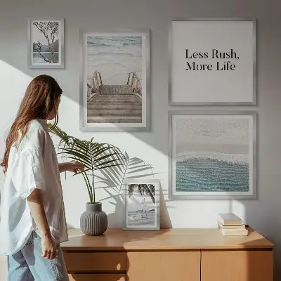 Wanddecoratie compositie met stranden met een rustgevend uitzicht op zee