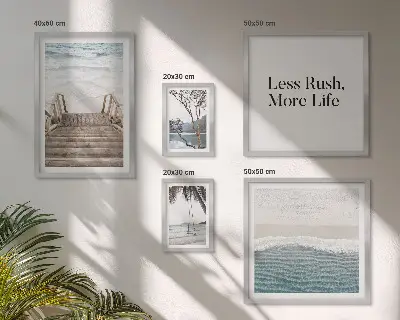 Wanddecoratie compositie met stranden met een rustgevend uitzicht op zee