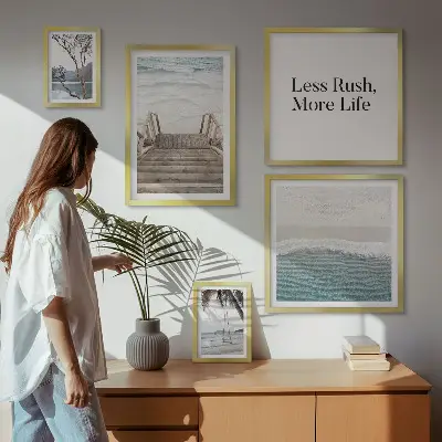 Wanddecoratie compositie met stranden met een rustgevend uitzicht op zee