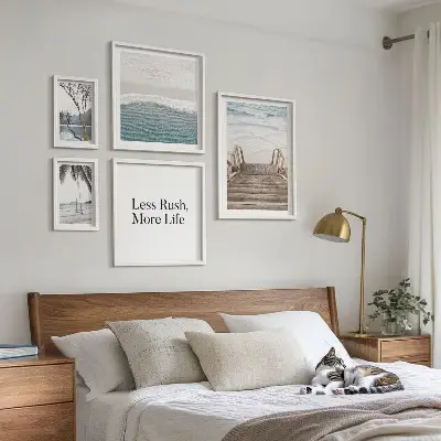 Wanddecoratie compositie met stranden met een rustgevend uitzicht op zee