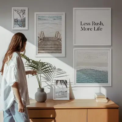 Wanddecoratie compositie met stranden met een rustgevend uitzicht op zee