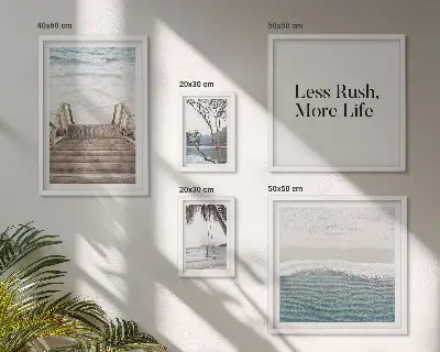 Wanddecoratie compositie met stranden met een rustgevend uitzicht op zee