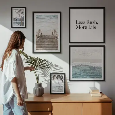 Wanddecoratie compositie met stranden met een rustgevend uitzicht op zee
