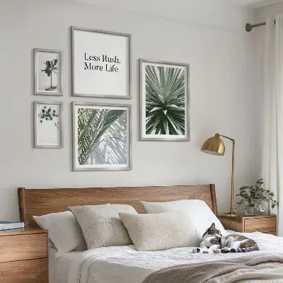 Moderne schilderijen set met decoratie van groene bladeren