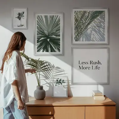 Moderne schilderijen set met decoratie van groene bladeren