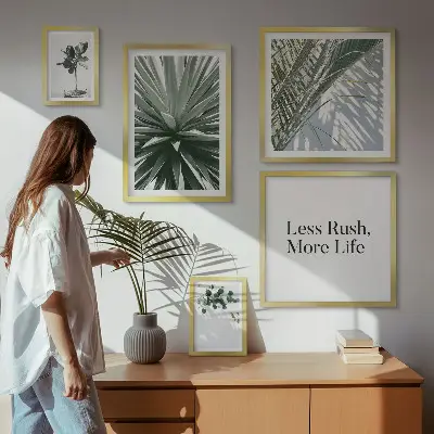 Moderne schilderijen set met decoratie van groene bladeren