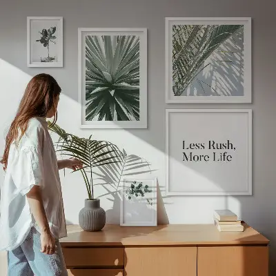 Moderne schilderijen set met decoratie van groene bladeren