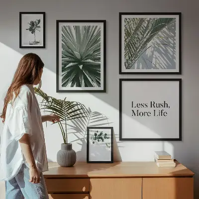 Moderne schilderijen set met decoratie van groene bladeren