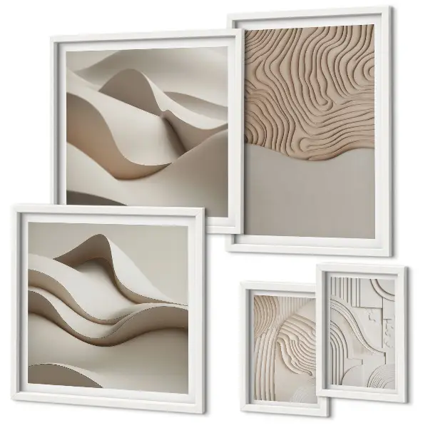 Set van moderne schilderijen met abstracte beige patronen