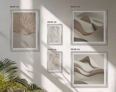 Set van moderne schilderijen met abstracte beige patronen