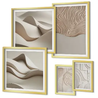 Set van moderne schilderijen met abstracte beige patronen