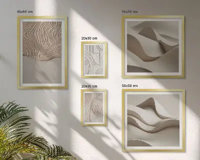 Set van moderne schilderijen met abstracte beige patronen